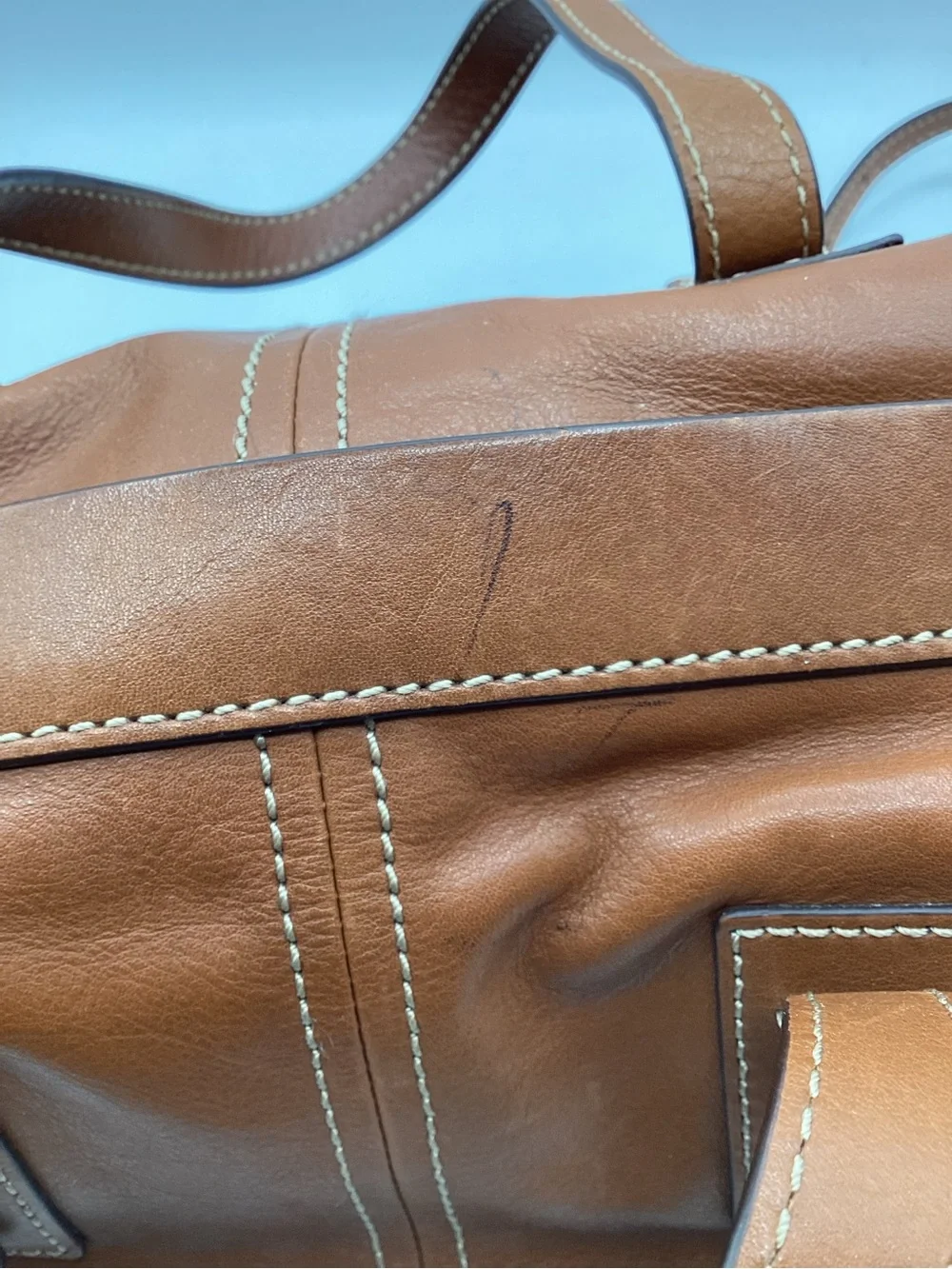 Fossil Emma Satchel Leather Shoulder Bag in Cognac Brown